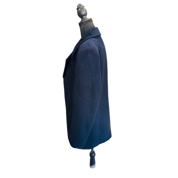 Vintage Mens Navy Virgin Wool Peacoat Overcoat Notch Lapel 3 Button Academic - Picture 4 of 11